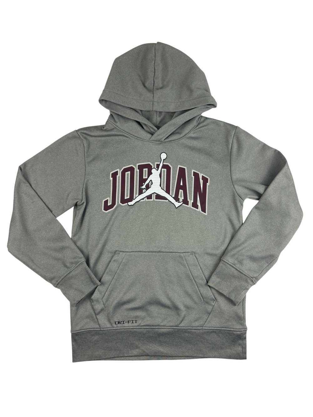 Nike Dri-Fit Air Jordan Jumpman Hoodie Grey with Maroon Logo Size M (10-12yrs)